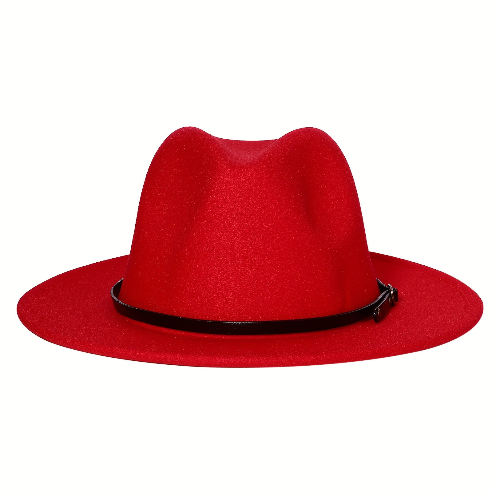 TEMU Women's Men's Wide Brim Fedora Felt Panama Hat With Belt Trilby