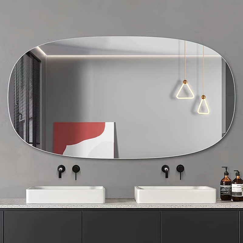 1pc - Shower Mirrors - Rectangular Large Round Corner Design ~ Home Daily High Definition Mirror - Acrylic Perfectly Designed Mirror - Holiday Scene Decorative Mirror - Long Rectangle Bathing Mirror - Bathroom Mirror - Romantic Wedding Venue Decoration Mirror - Frameless HD Mirror - RV Interior Layout Mirror - Self-Adhesive Wall Mirror - Dressing Mirror - Modern Home Decor Mirror - Easy Installation - Removable Protective Film