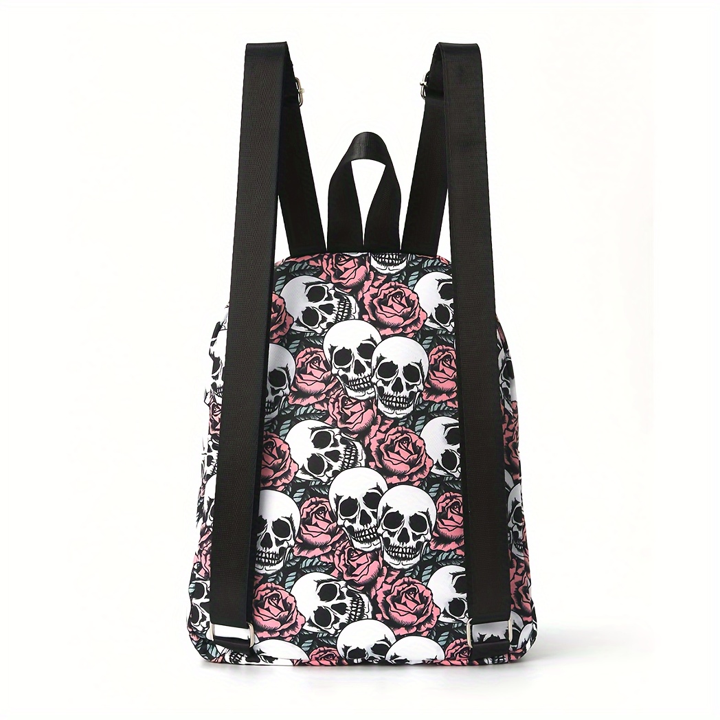 1pc fashion skull flower pattern backpack gothic style - Temu display picture 2