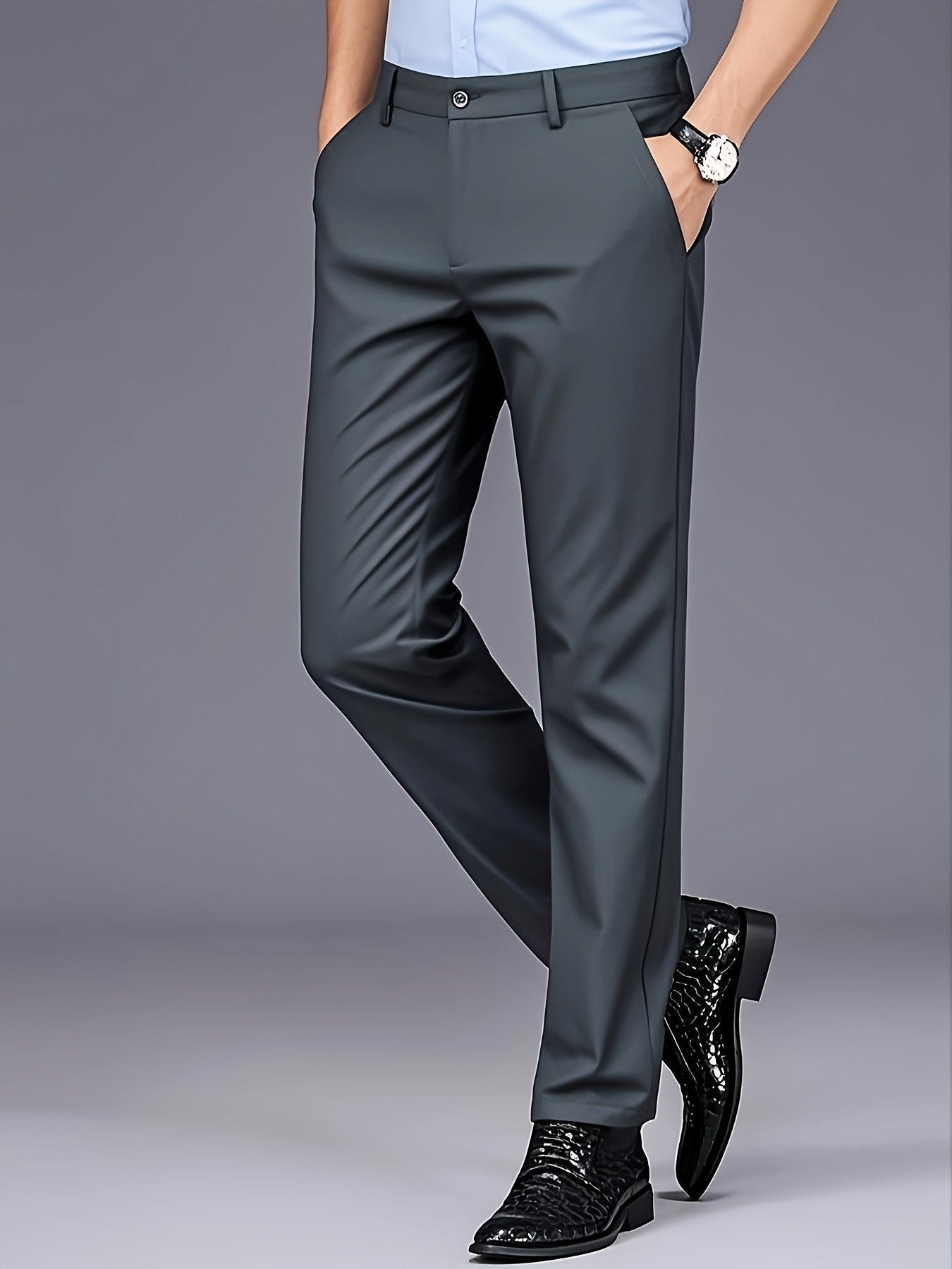 mens professional business trousers stretch wrinkle resistant and iron free formal casual loose straight leg suit pants versatile for office workers ideal gift for work wear Product details 17