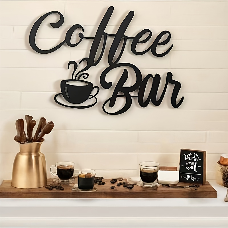 TEMU Vintage Black Metal Coffee Bar Wall Decor - Letter Design, Suitable For Farmhouse Style Kitchens, Home Offices, Cafes And Gardens - Durable
