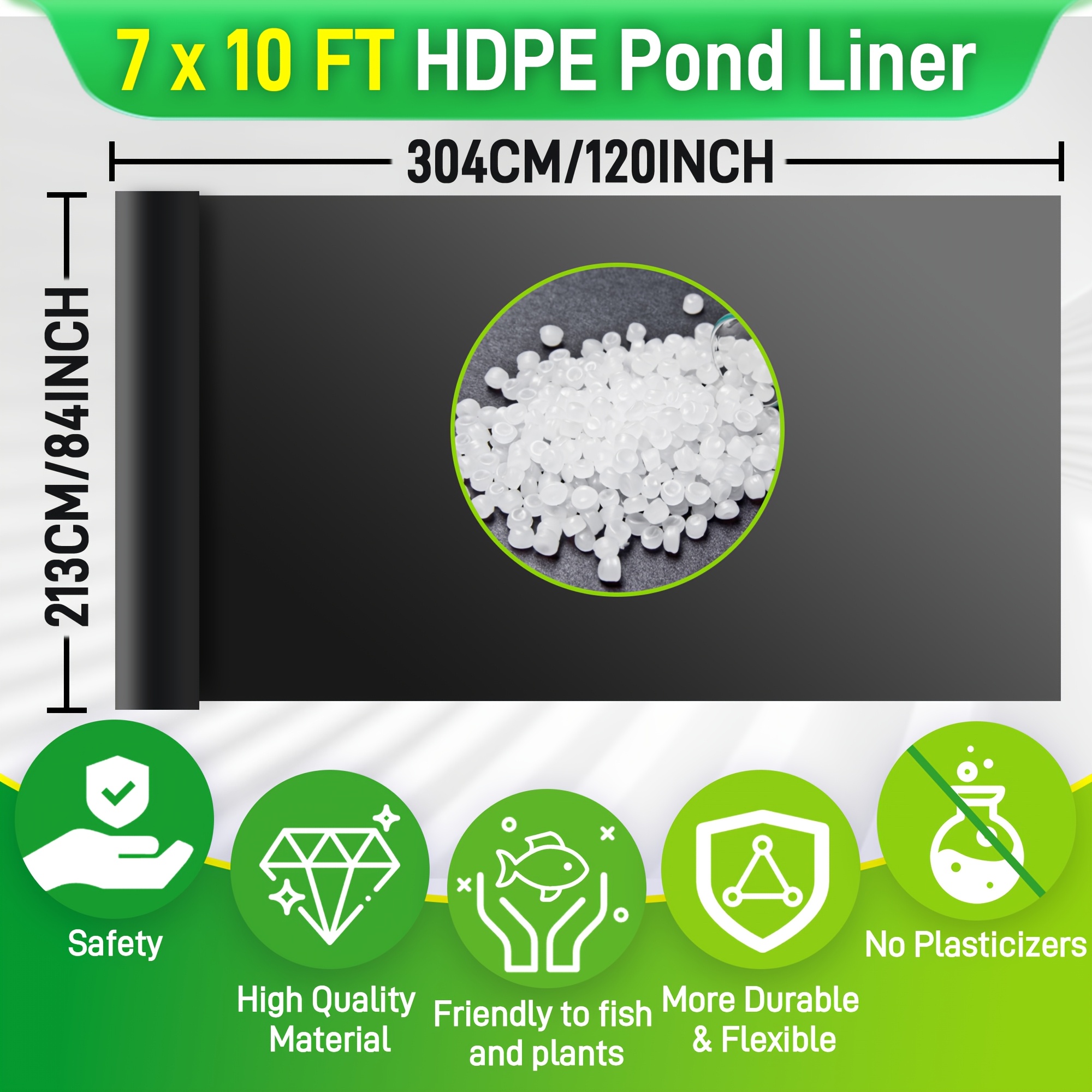Temu – TEMU 1pc 7ft By 10ft Pond Liner, Made From Heavy-duty Hdpe, Suitable For Outdoor , Koi, Fish, Water Gardens, Fountains, And Waterfalls, In Sizes