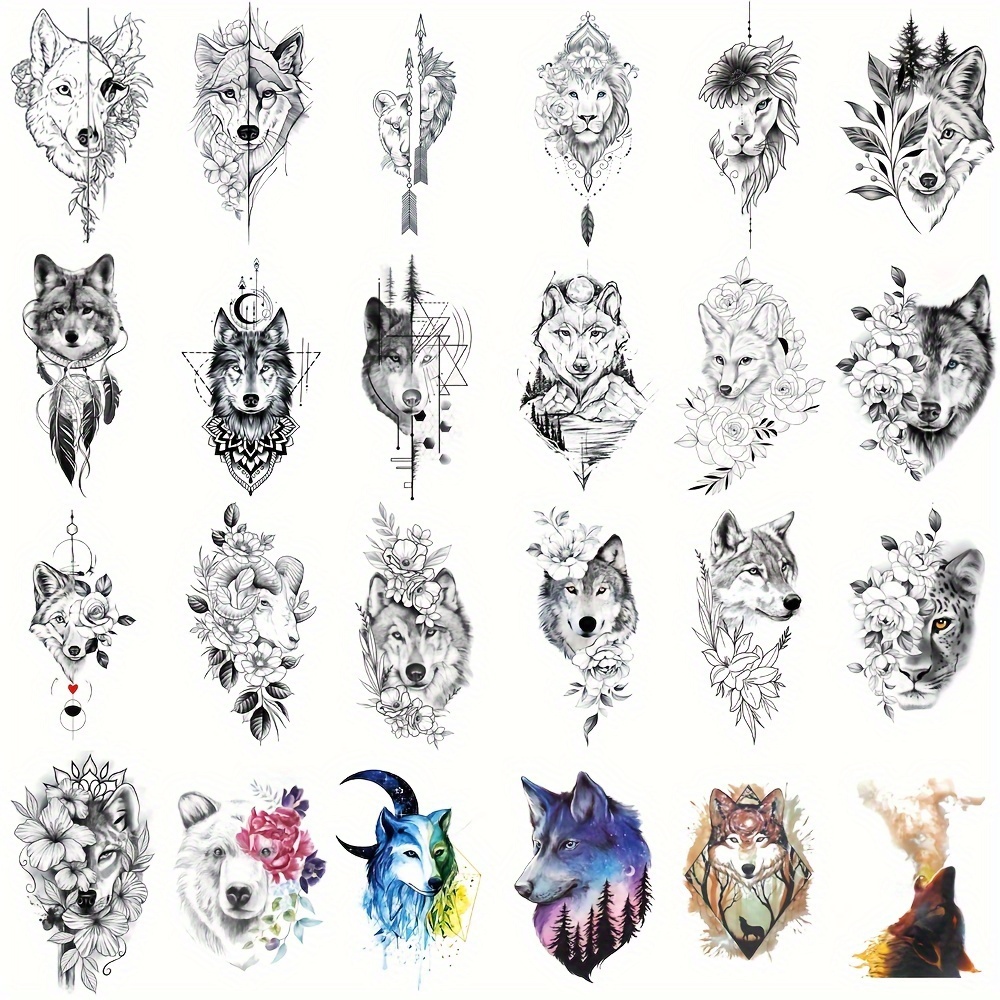 

24pcs Wolf Temporary Tattoo Sticker For Women Animal Tattoos Body Art Waterproof Hand Tattoo Stickers