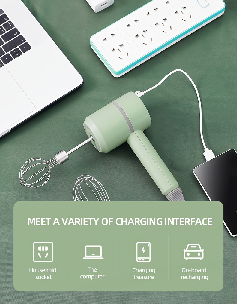 1pc Hand Whisk Electric 3 Speed Handheld Mixer 30W,Two Whisk Mount for Eggs, Cream, Batters, Wireless & RechargeableSuitable for Kitchen and Outdoor Use Gifts Can Be Given as Gifts