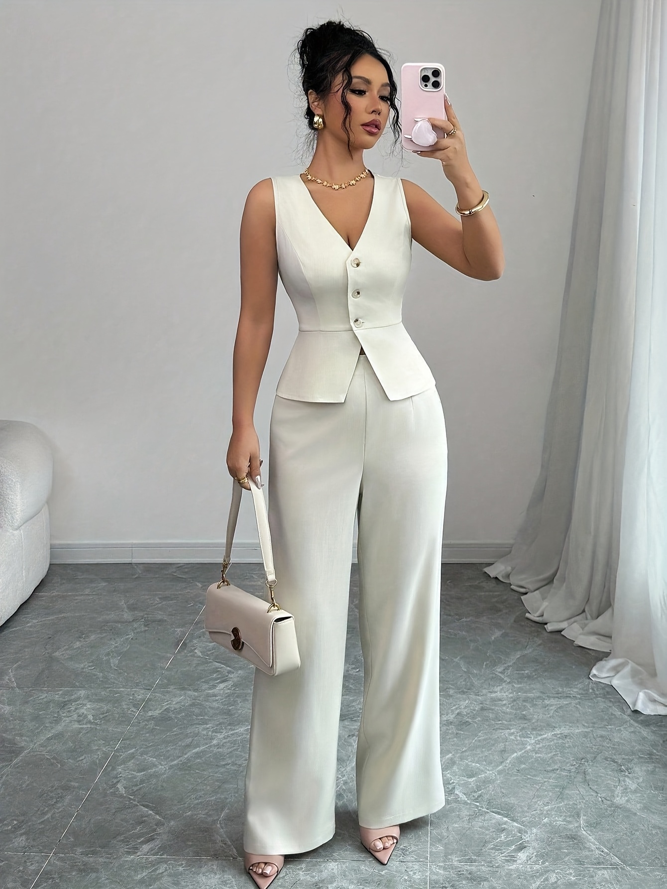 Conjunto elegante de top sin mangas y pantalones de mujer, atuendo de oficina de verano - Imagen 2