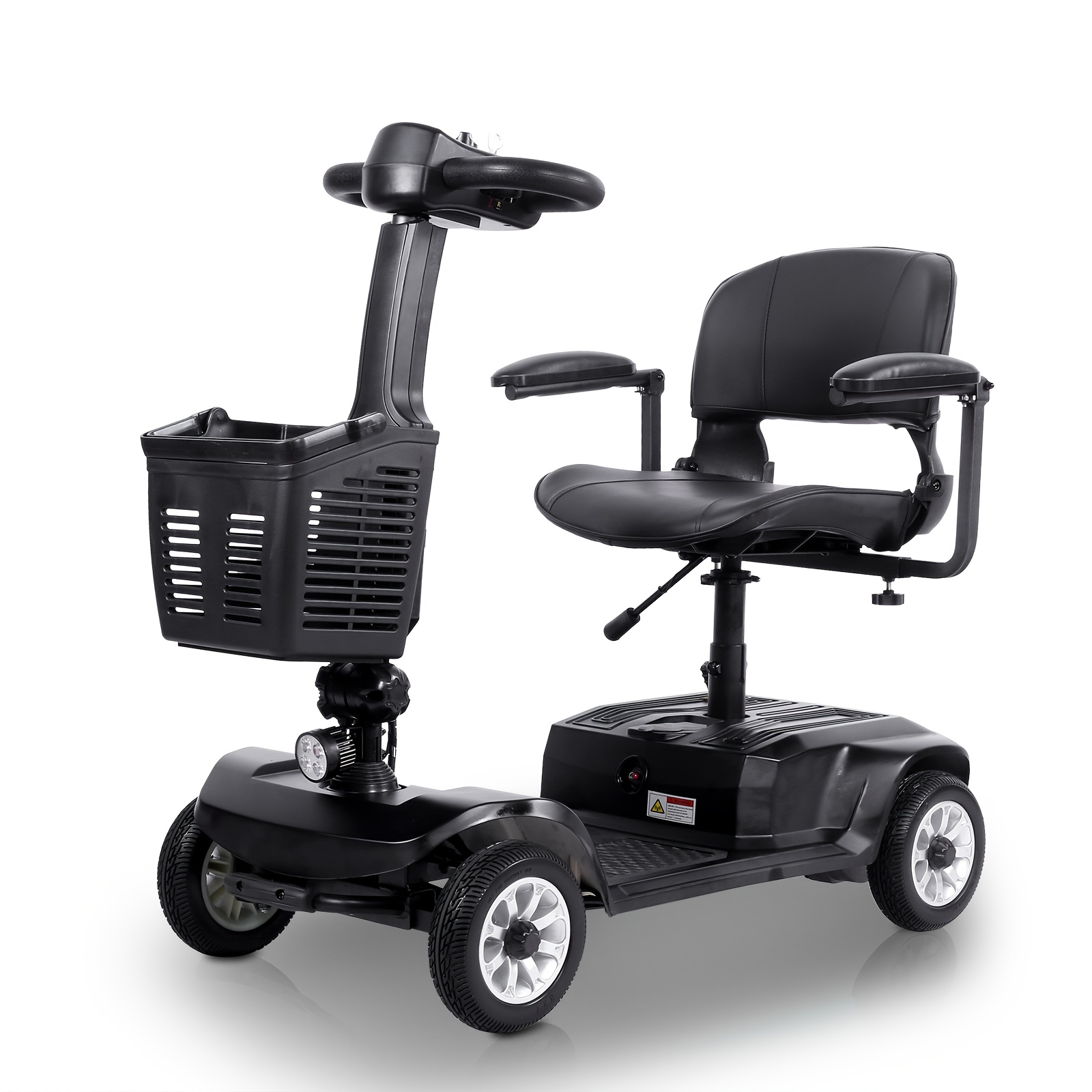 lightweight 4-wheel electric mobility scooter with non-slip   solid tires, front basket, led headlight, foldable adult mobility scooter with red/black/blue/purple colors, senior transportation, safety features disabled mobility aid Product details 3