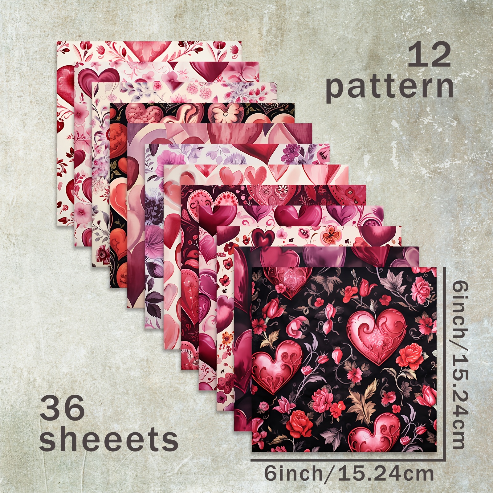 E-shop 36 Blätter von 15 cm (Weinrotes Valentinstag-Liebeshintergrund) Dünnes Papier für Scrapbooking, Geeignet für Bullet-Diary Müllmagazin