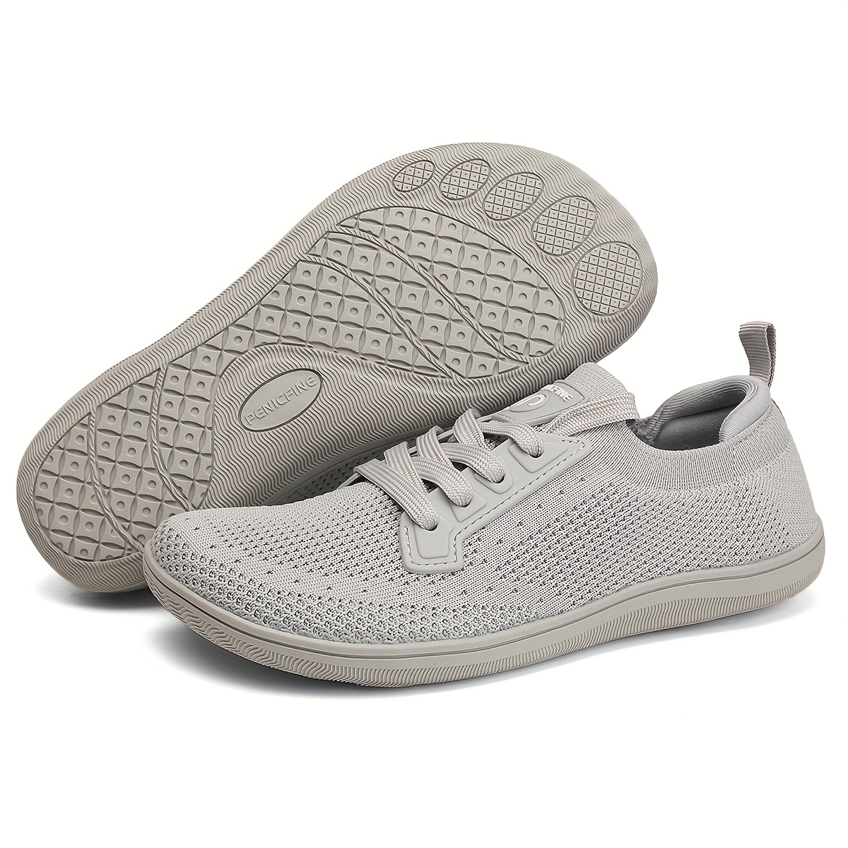 Women's Wide Width Sneakers Breathable Zero-Drop Minimalist Walking Shoes  with Cushion, Wide Toe Box Heel Low-Top Lace-Up for Gy