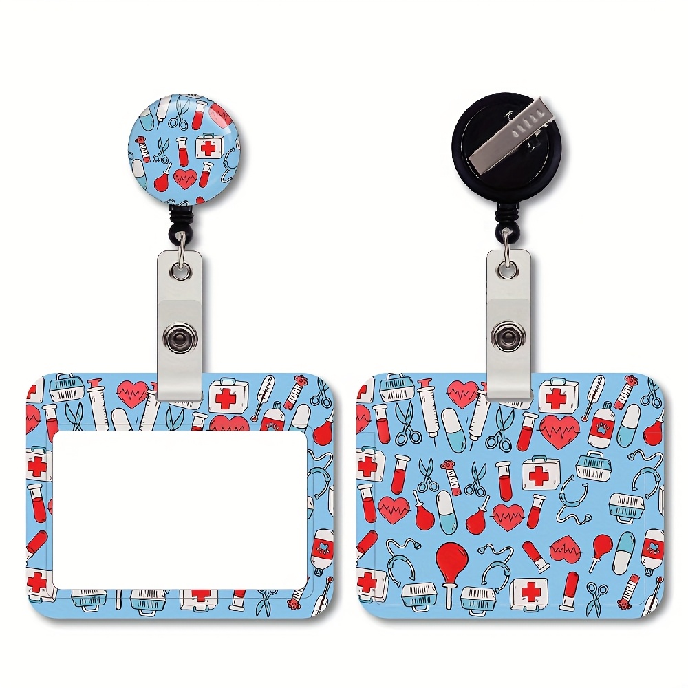 Image of 2d Nurse Badge Holder With Retractable Reel, Id Card Work Badge Holder With Clip Lanyard Vertical Card Name Tag Badge Cover Case Protector For Doctor Hospital
