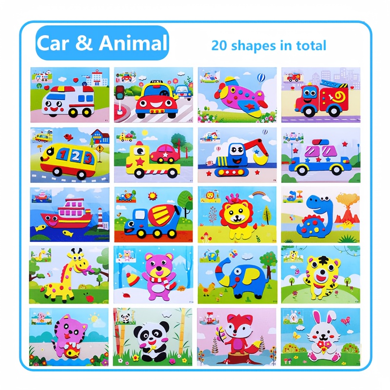 20pcs Handmade 3d Three-dimensional Stickers, Eva Handmade Stick-on Paintings, Three-dimensional Stickers, Car Shape And Animal Shape Optional