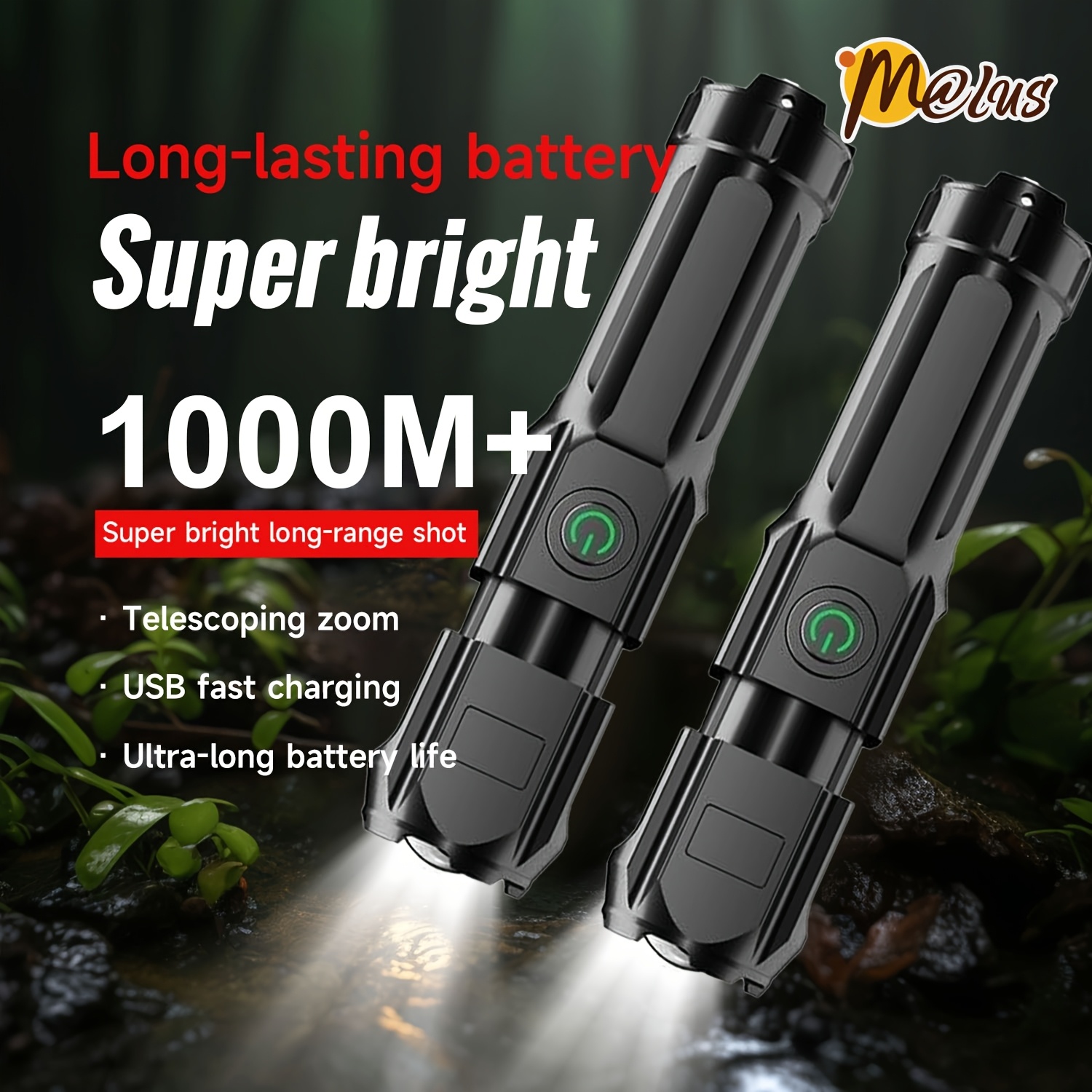 summer outdoor special edition portable high power flashlight 1000  long distance lighting 3 lighting   adjustable focus usb charging suitable for home and outdoor use outdoor lighting tool 1200 mah battery capacity