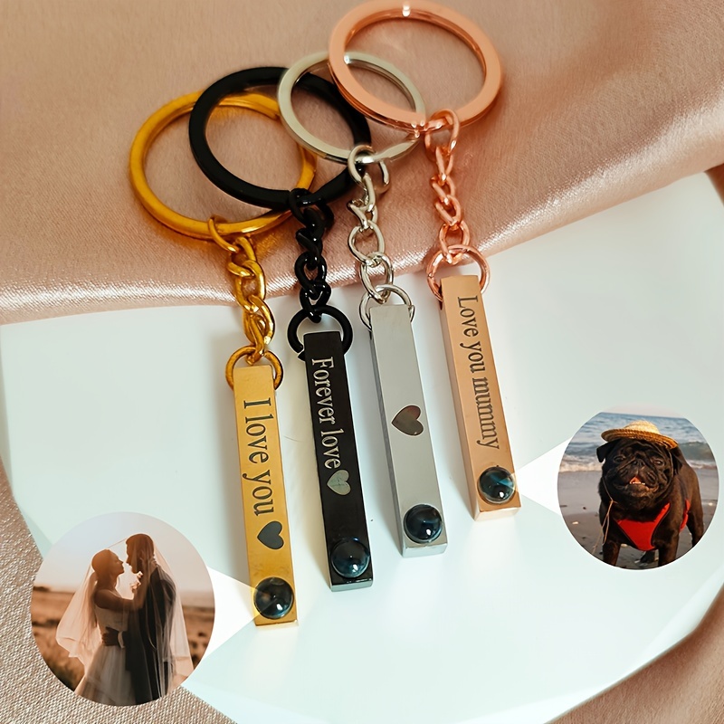 

Custom Engraved Pet Photo Keychain - Stainless Steel, Personalized Picture Projection Charm With - 's Gift For Christmas