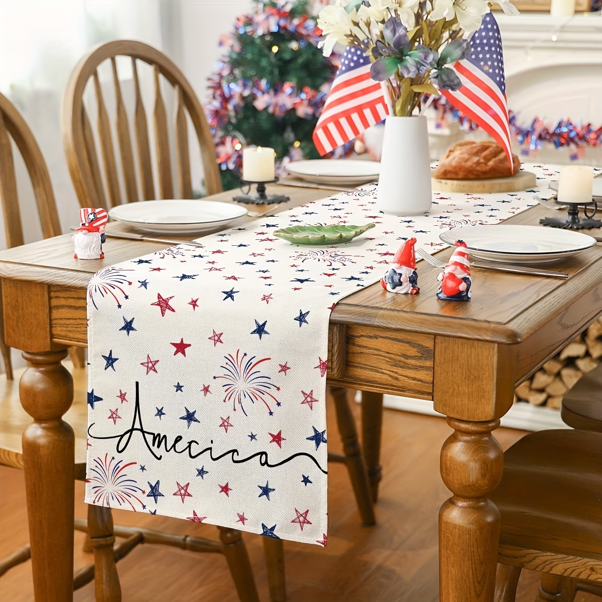 

1pc, Table Runner, Patriotic Independence Day Table Runner, Striped Stars 4th Of July Table Runner, Home Kitchen Dining Decor, Party Decoration, Gift, Holiday Decoration