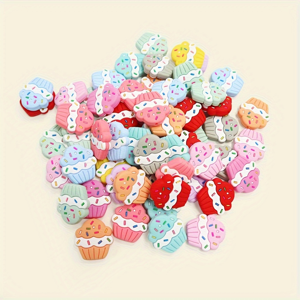 

22pcs Random Cute Ice Cream Cake Silicone Beads Silicone Birthday Cupcake Beads For Diy Jewelry Making And Crafts