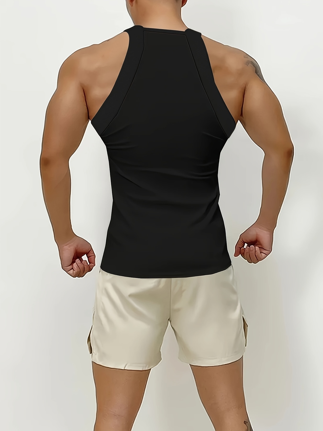 Valentine'S Day Gift, Men'S Casual, Casual Sports Men'S Slim Fit Square Collar Vest - Sleeveless Summer Street Party Top, Breathable Fabric, Machine Washable, Solid Color Casual Top