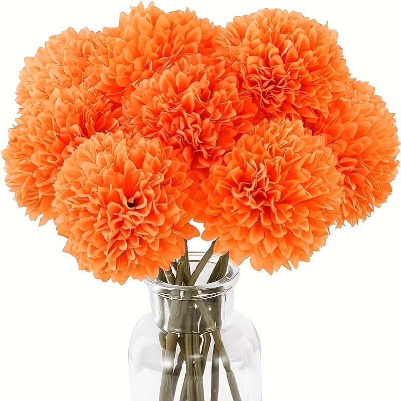 TEMU 8pcs Chrysanthèmes sphériques orange vif, décor de Thanksgiving parfait, fleurs artificielles, pour la décoration intérieure, centres de table