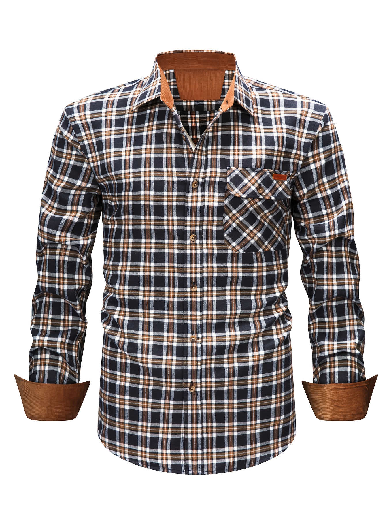 New Brushed Men's Long-sleeve Shirt, Dual-tone Color Design, Thickened Casual Shirt for Autumn, Suitable for Men's Daily Wear, Vacation, and Streetwear, Casual Plaid Shirt, Comfortable and Snug Fit