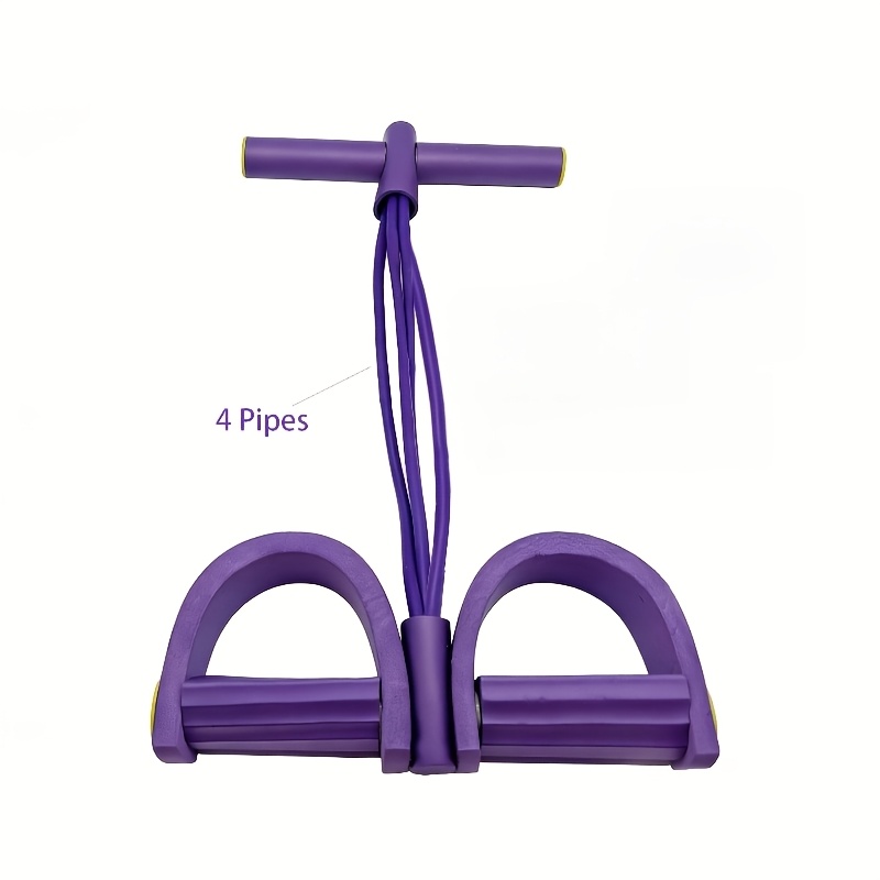 Image of Multi-functional Resistance Band, 4-tube Elastic Yoga Pedal Resistance Band, Tension Rope Fitness Equipment Foot Pedal, In Multiple Colors: Pink/blue/purple