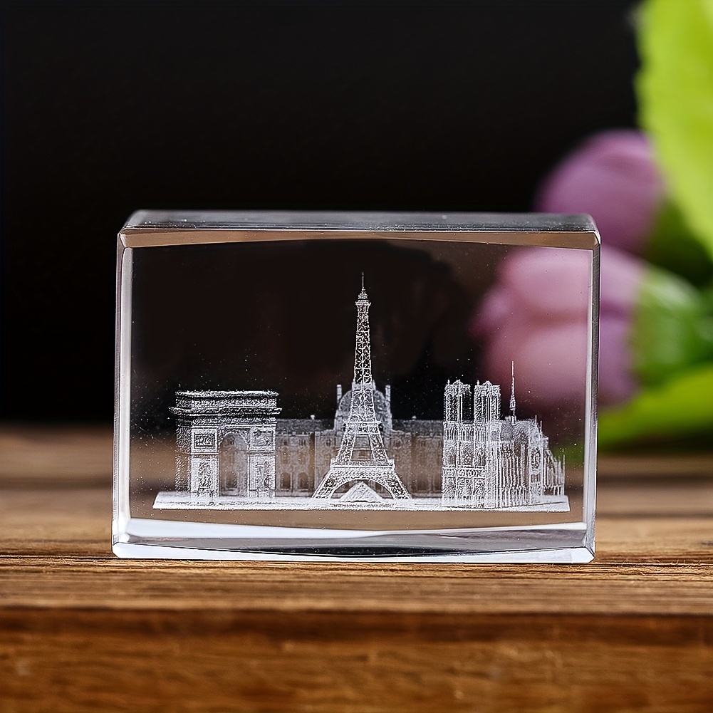 Image of 1pc 3d Paris Tower Inside Sculpture Crystal Notre Dame Cube Crystal Crafts Desk Decoration Travel Memorial Gift