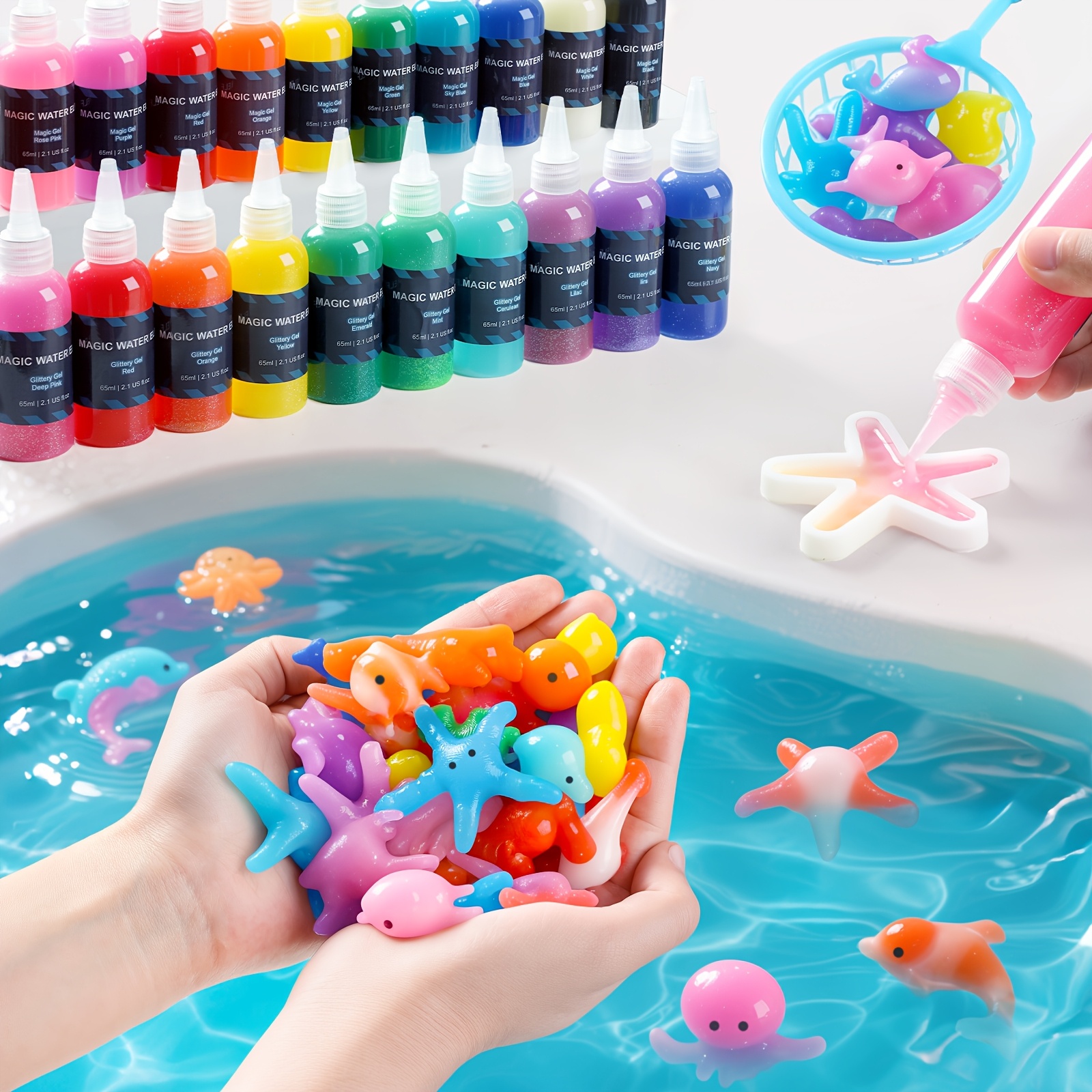 Magic Water Elf Toy Kit, Aqua Fairy Water Gel Kit for Kids with 20 Magic Gel& 10 Molds, Make Your Own Water Pets& Squishy Toys, Craft Kits for Kids Ages 6 7 8 9 10 Years Old