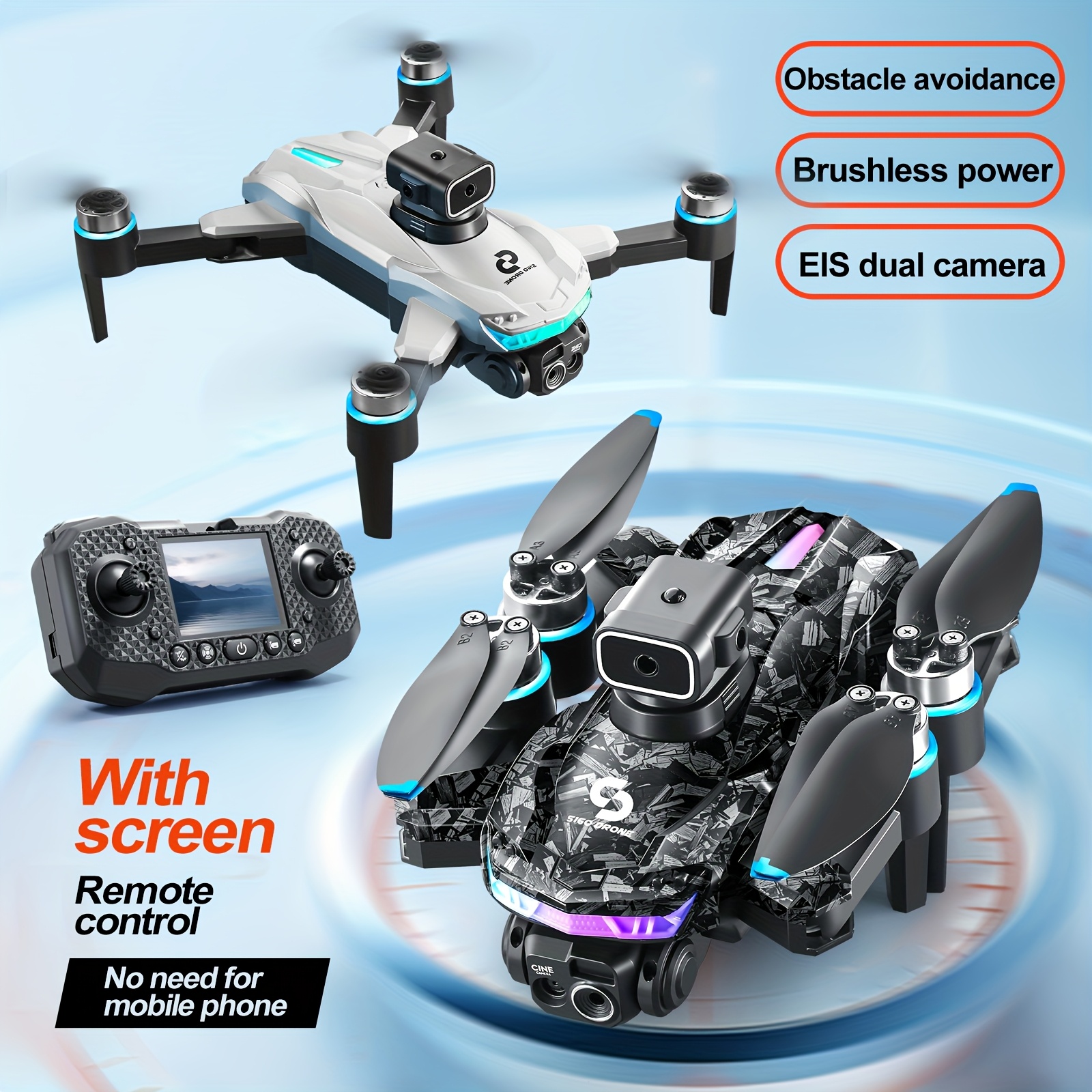 

30min Long- Drone With Dual Cameras, Brushless Motor, Foldable Design, Obstacle Avoidance, 5.9inch Lcd , Perfect Gift For Halloween, Christmas, New Year