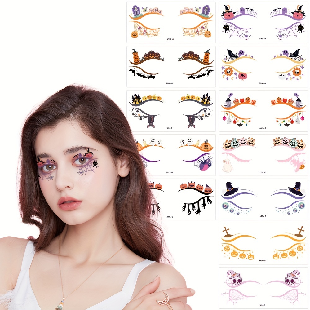 

12pcs Halloween Tattoos - & Sweatproof, Removable Eye Stickers For