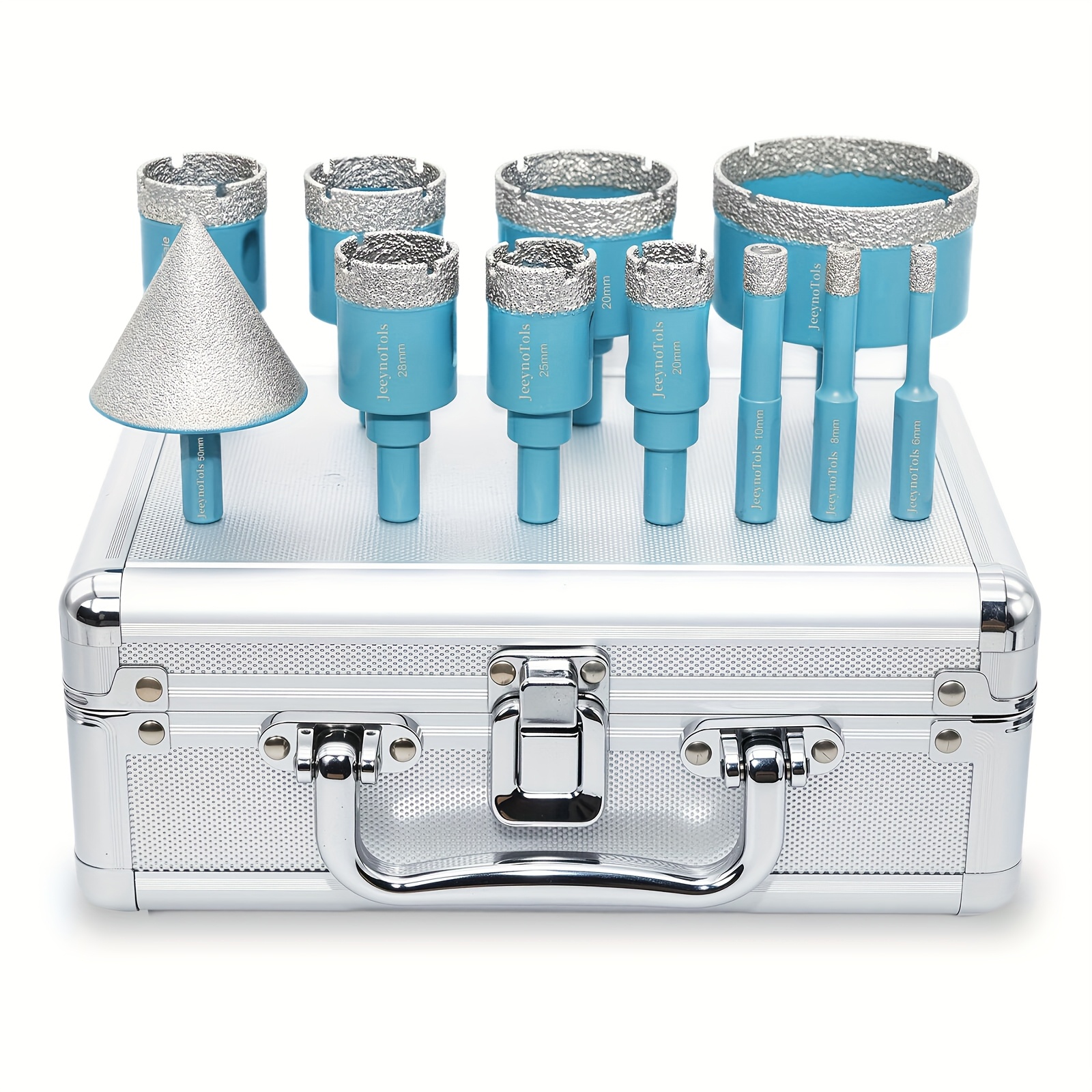 Jeeynotols Daily Dry Diamond Core , 11pcs 6/8/10/20/25/28/32/35/45/ 65mm Drill Bits, Shank & 50mm Beveling Chamfer Bit For Ceramic Tile Marble Porcelain, Kit, Tile Bit Tools Tilesaw, Tool Box Tool Set