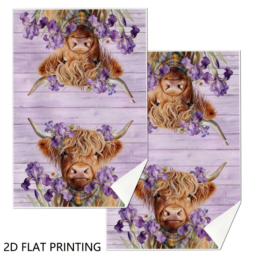 TEMU 2pcs Scottish Highland Cow Plaid Kitchen Towels Suitable For Farmhouse Decor, & Dishcloths With Highland Cow & Tartan Print, Cloth For Cooking,