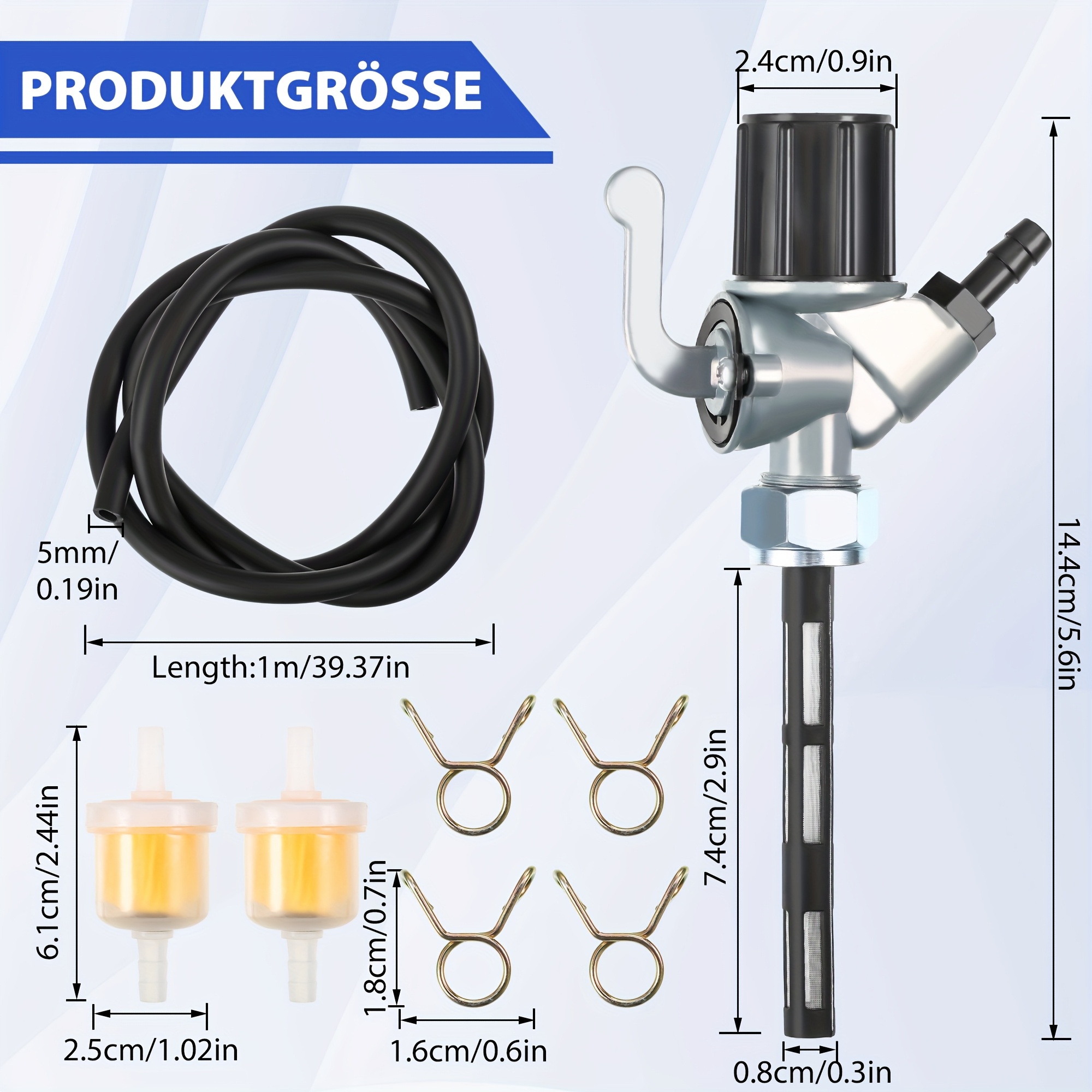 Motorcycle Fuel Faucet And 2pcs Oil Filter Cups And 1pc 1m Black Tube And 4pcs Clips