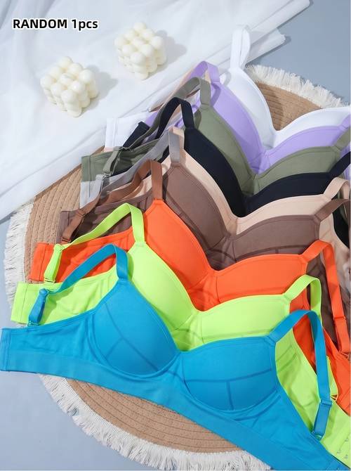 random 10 colors single piece random style womens solid color comfortable and breathable underwear wire free gathering bra for bra bulge support and lifting shaping bra cup bra simple and versatile lightweight and breathable