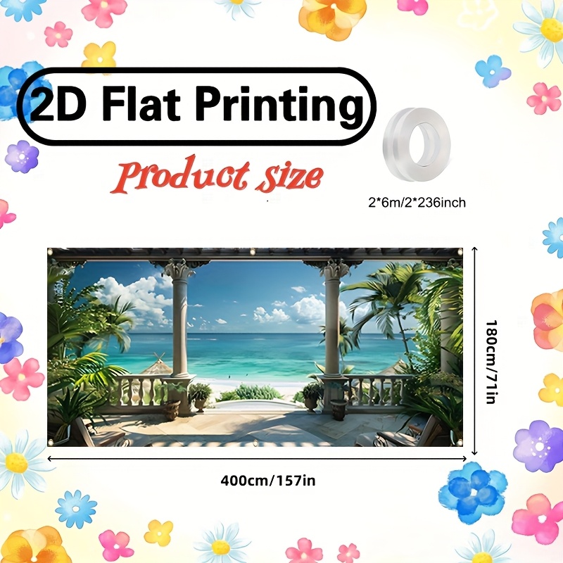 TEMU 2D platte banners - 1 stuk Groene Bomen en Bergmeer (2) Garagebanner – Duurzaam polyester buitendecor geschikt voor feestelijke wanddecoratie,