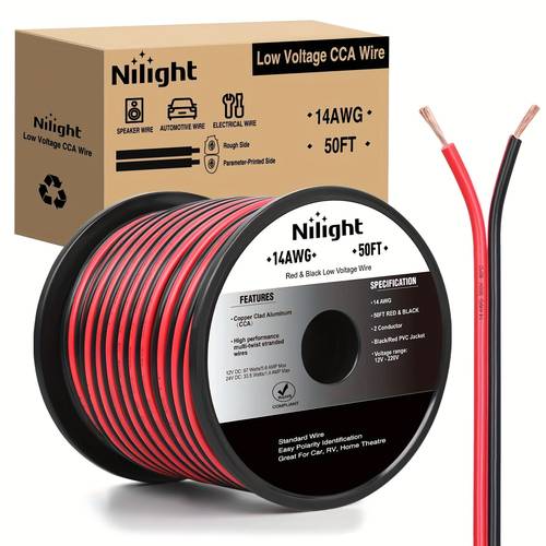 100ft 14 12awg copper clad aluminum wire 14 12 gauge red black cca electrical cable 2 conductor parallel 12v 24v flexible extension cords for car audio radio speaker amplifier