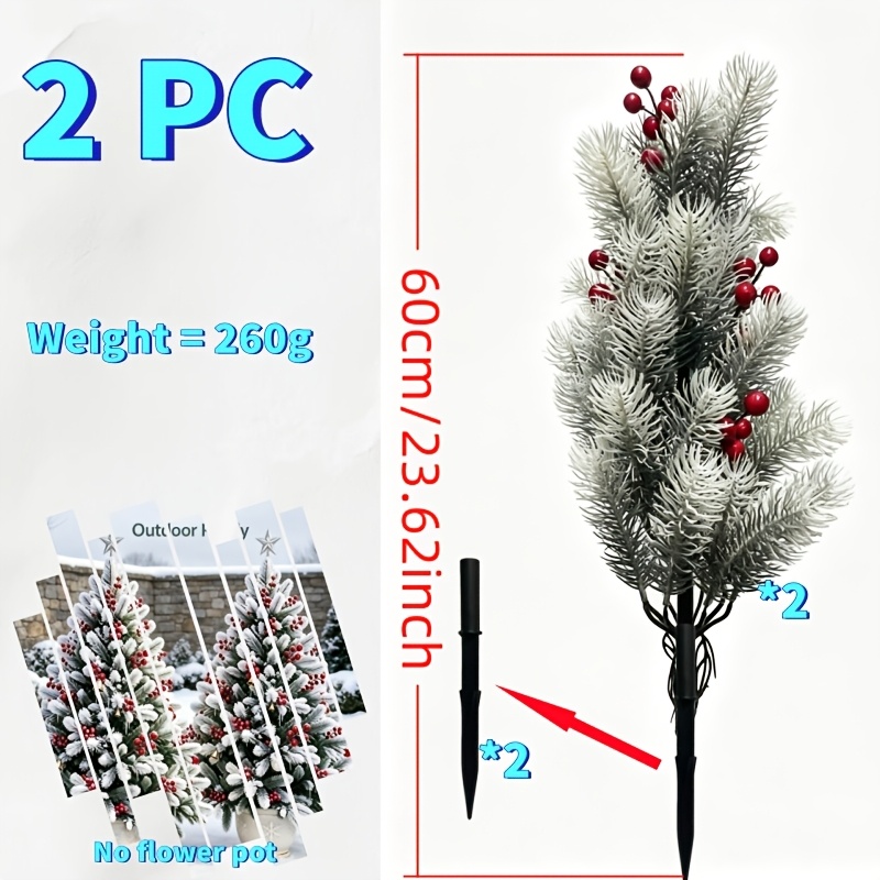 TEMU 2pcs Deluxe Set Of Artificial Snow-covered Cedar Trees With 10 Red Berries, Base For , Evergreen Artificial Pine Ball Tree For , Suitable For