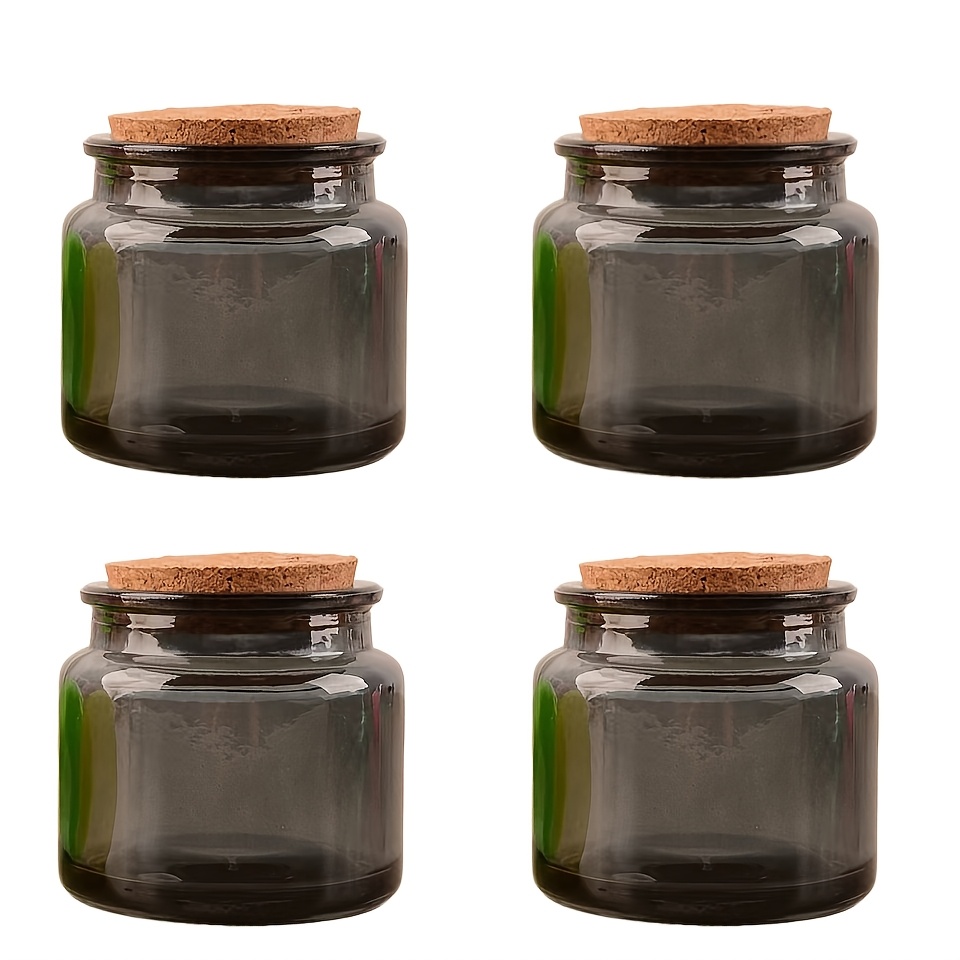 TEMU 4pcs Set Of Grey Glass Candle Jars With Cork Stopper Lids, Diy Candle Making Containers, Storage And Home DÃ©cor, For Making Candles, Candle