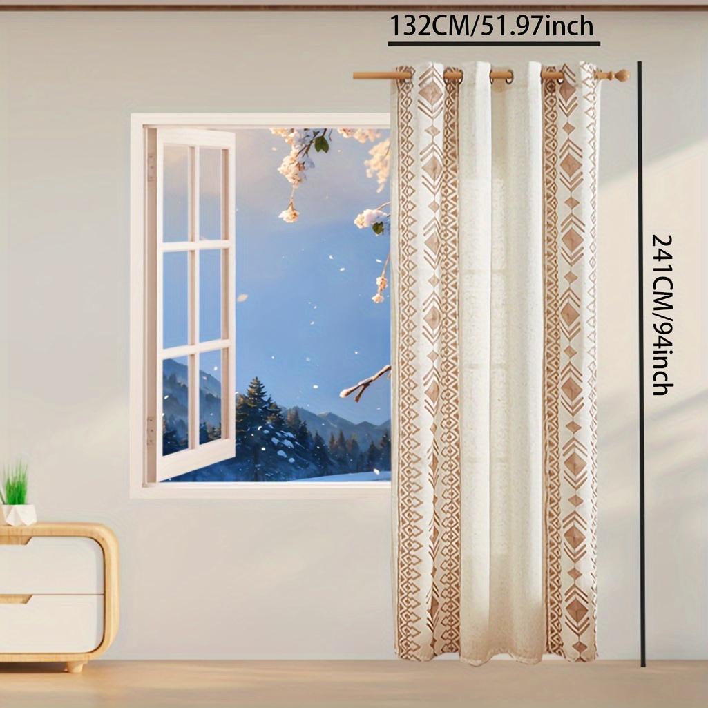 Image of 1pc Diamond Arrow Embroidery Hole Punch Curtain For Living Room And Bedroom High-end Embroidery Curtain