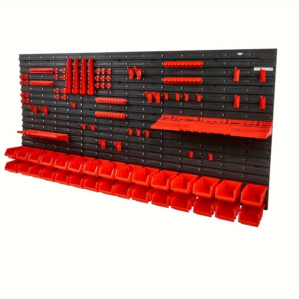 TEMU Wall-mounted Storage Rack With 30 , Shelf Organizer With Wall Panel/tool /hooks, Tool Organizer For Nuts, Bolts, , Nails, Beads, Buttons - Red, Utility Shelves