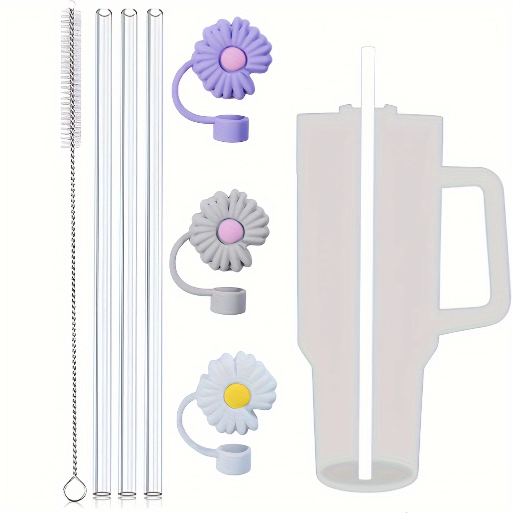 juego de 3   reutilizables   tapas de     y 1 cepillo de limpieza,   para tazas de 40 oz con   de repuesto, accesorios para botellas de agua deportivas. Detalles del producto 0