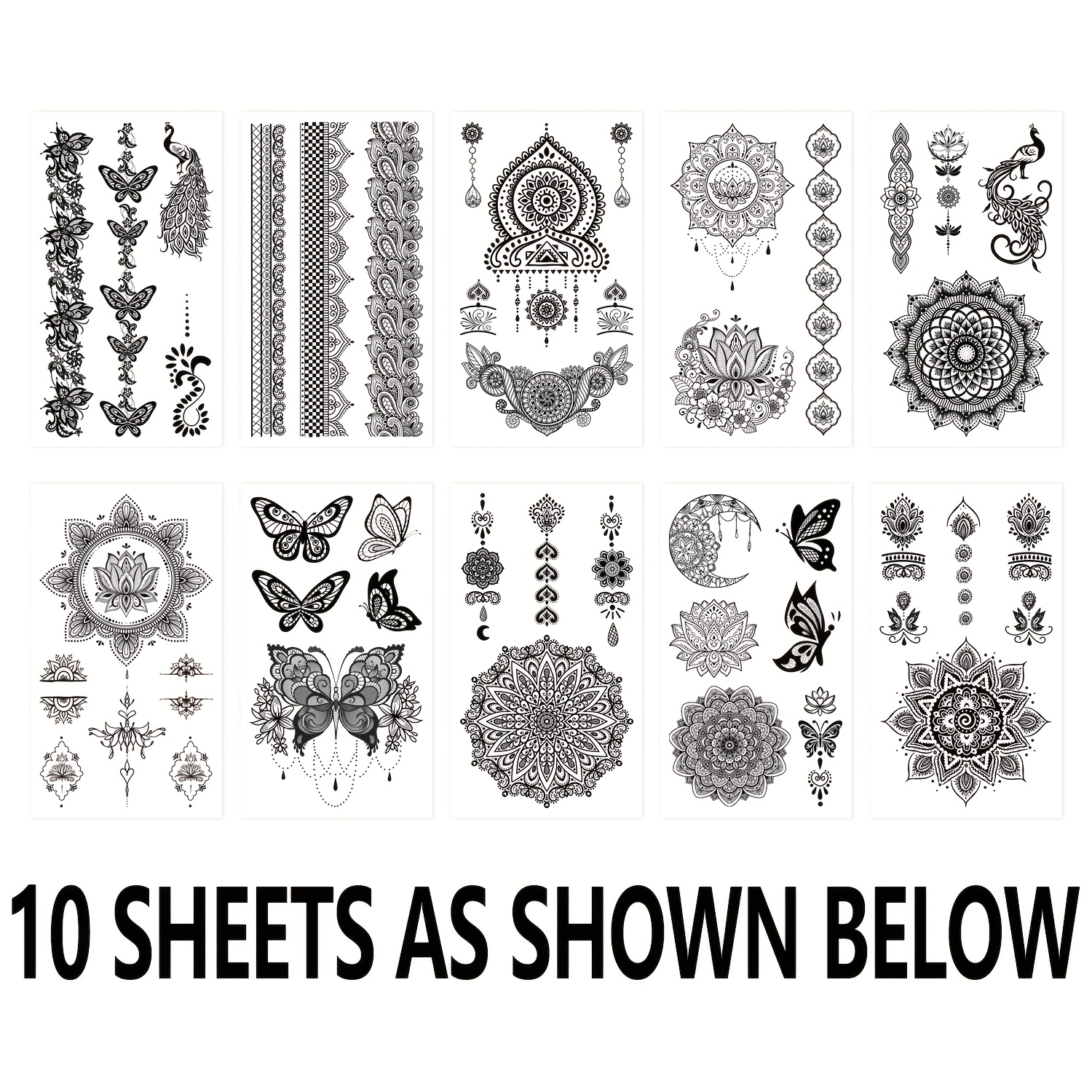 Image of 10 Sheets, Mandala Temporary Tattoos, Waterproof And Easy To, Sexy Lace Tattoos, Lotus Art Stickers, Suitable For Women's Hand Large Size Tattoos