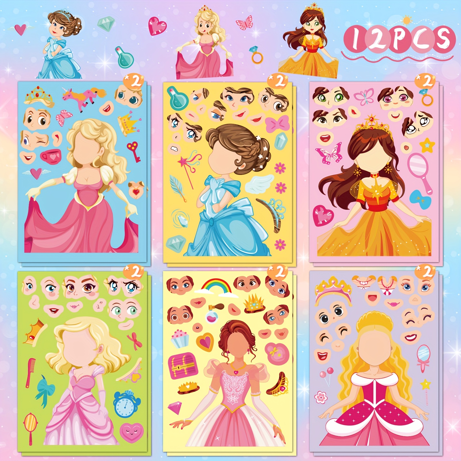 Image of 6/12 Set Of Adorable Princess Puzzle Stickers - Vibrant Rewards For Laptops, Water Bottles, Phones, And Skateboards - , A Fun To Your Gadgets