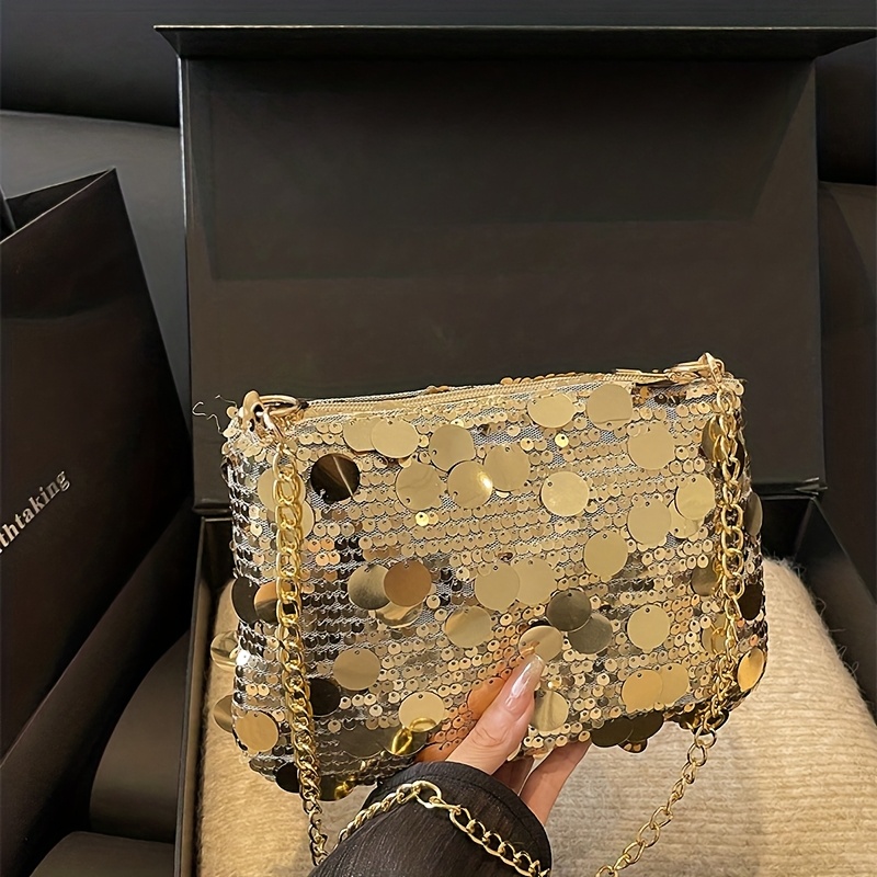 E-shop Bling Pailletten Umhängetasche mit abnehmbarem Gurt & Reißverschluss - Funkelnde Schultertasche geeignet für Fotoshootings, Urlaub, Dates,