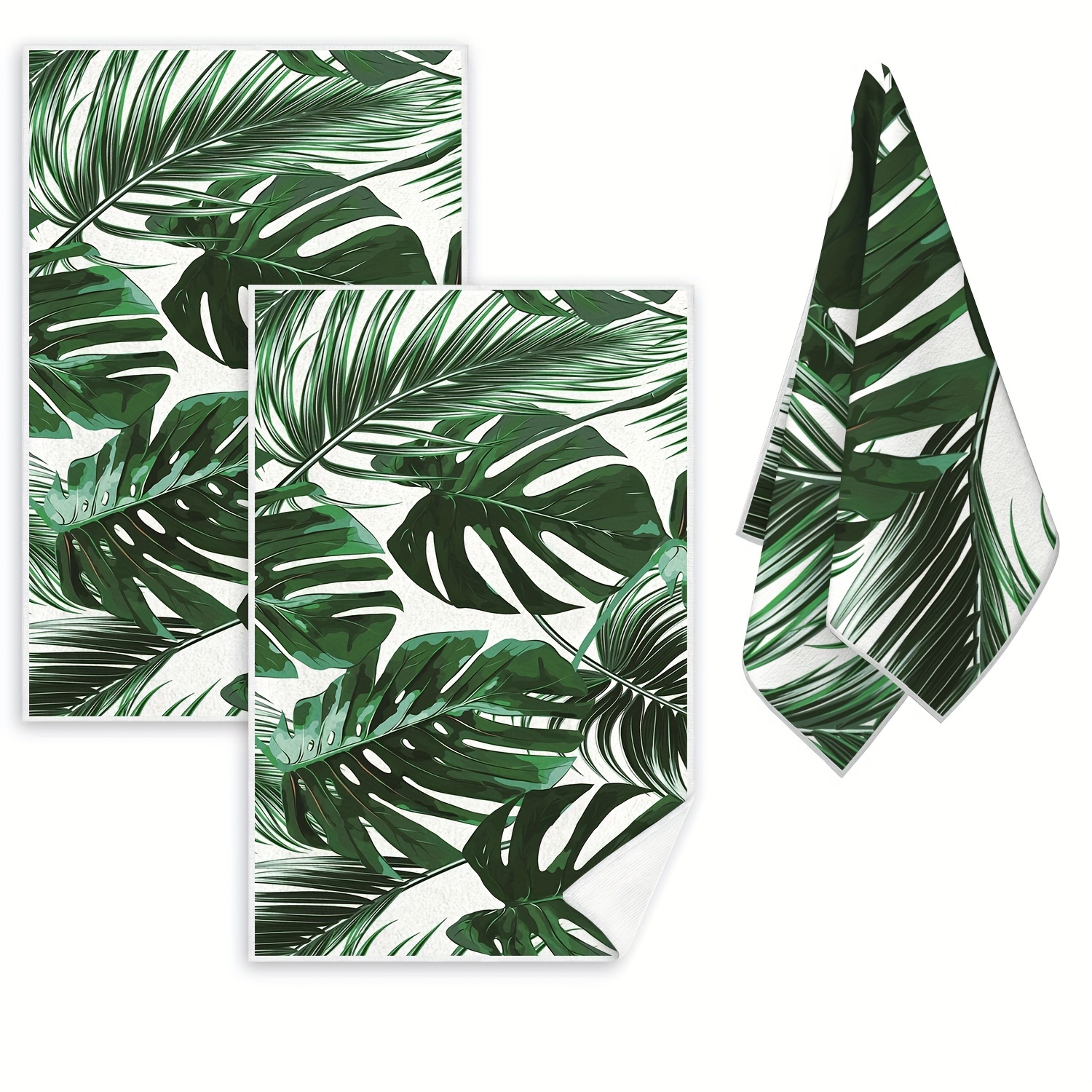 

2-pack Tropical Rainforest Leaf Design Kitchen Towels - Ultra-soft Microfiber, Machine Washable Dish Cloths For Cleaning & Decor