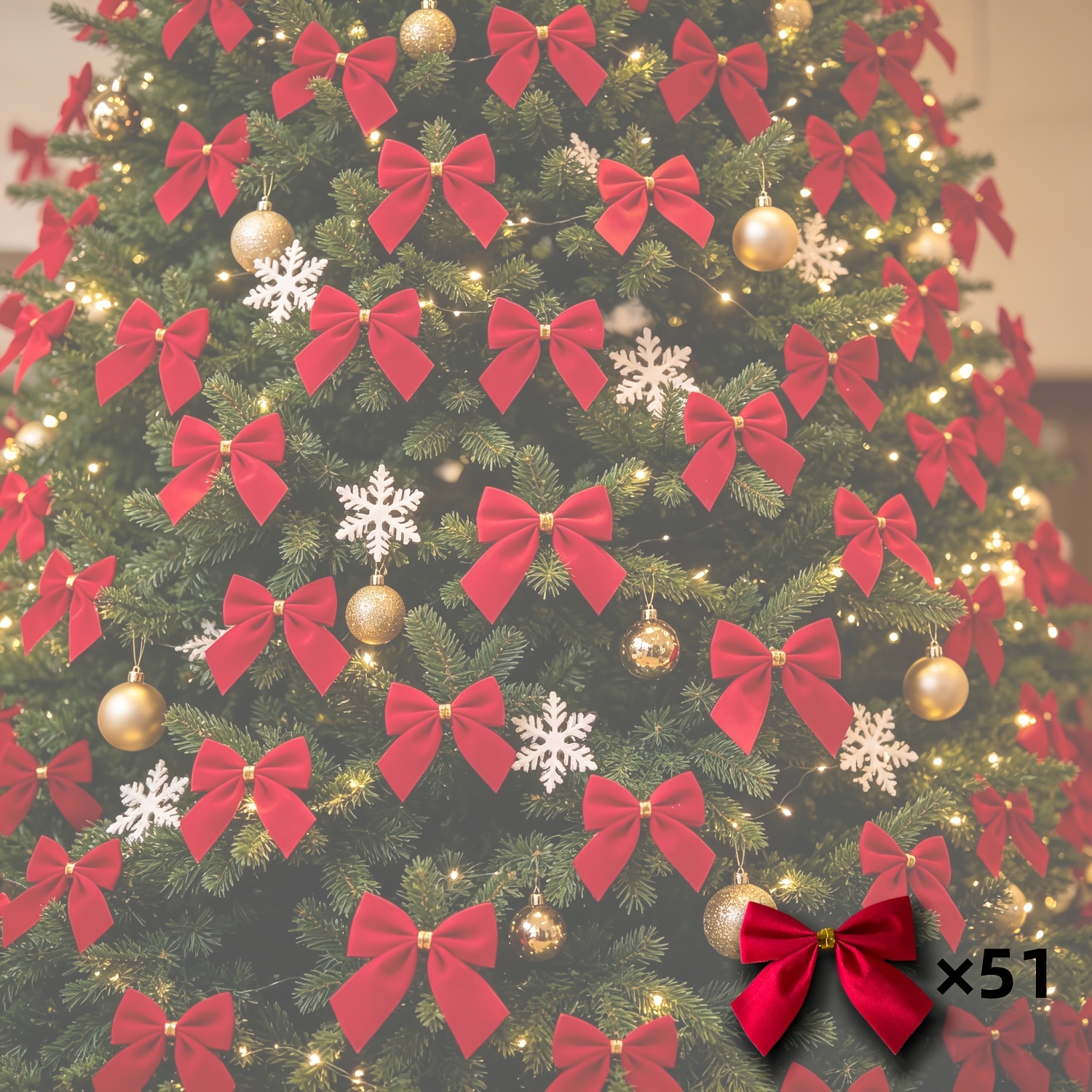 TEMU 51pcs Christmas Bow Set - 5.5cm Christmas Bows - Red - Christmas - Suitable For Wreath Decoration - Wreath Diy - Christmas Wreath - Bow Wreath -