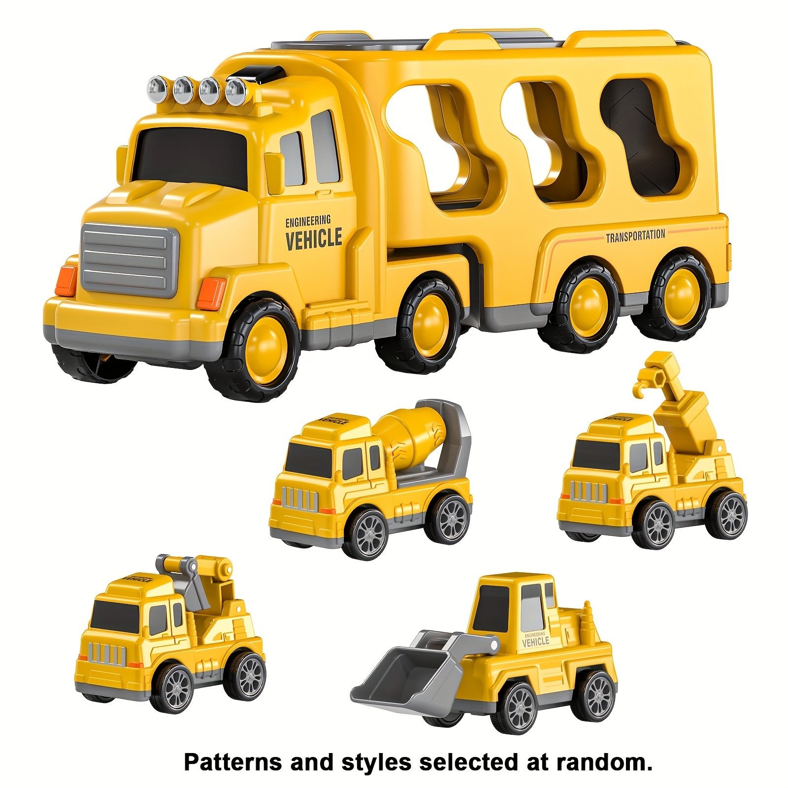 Engineering Vehicle Toys Suitable For Children Over 2 Years Old, Engineering Transport Vehicle Toy Set, Friction Power Vehicle, Birthday And Festival Toy Gifts For Kids Accessories Color Random