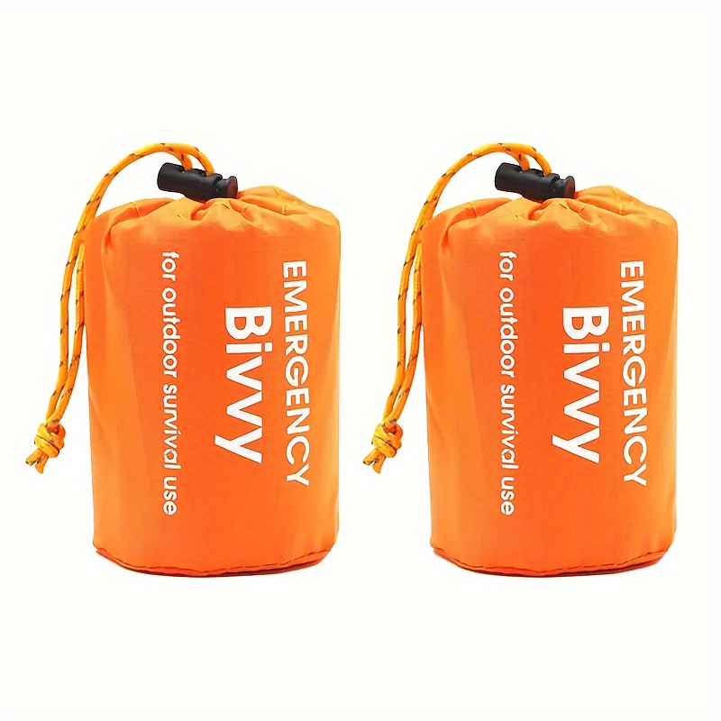 

1/2pcs Emergency Survival Sack, Waterproof Pe Material, Outdoor Camping Gear With Whistle, Hand Wash Only, Plain Weave, Normal Waterproof, Piping , Camping Accessories