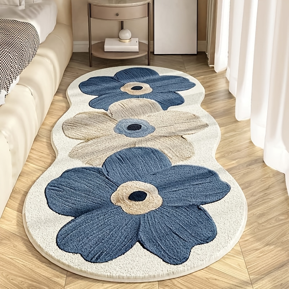 TEMU Soft And Cozy Floral Area Rug , Brown, And Blue Hues, Featuring A Washable, Non-slip Design Made From Durable Polyester, Perfect For Enhancing