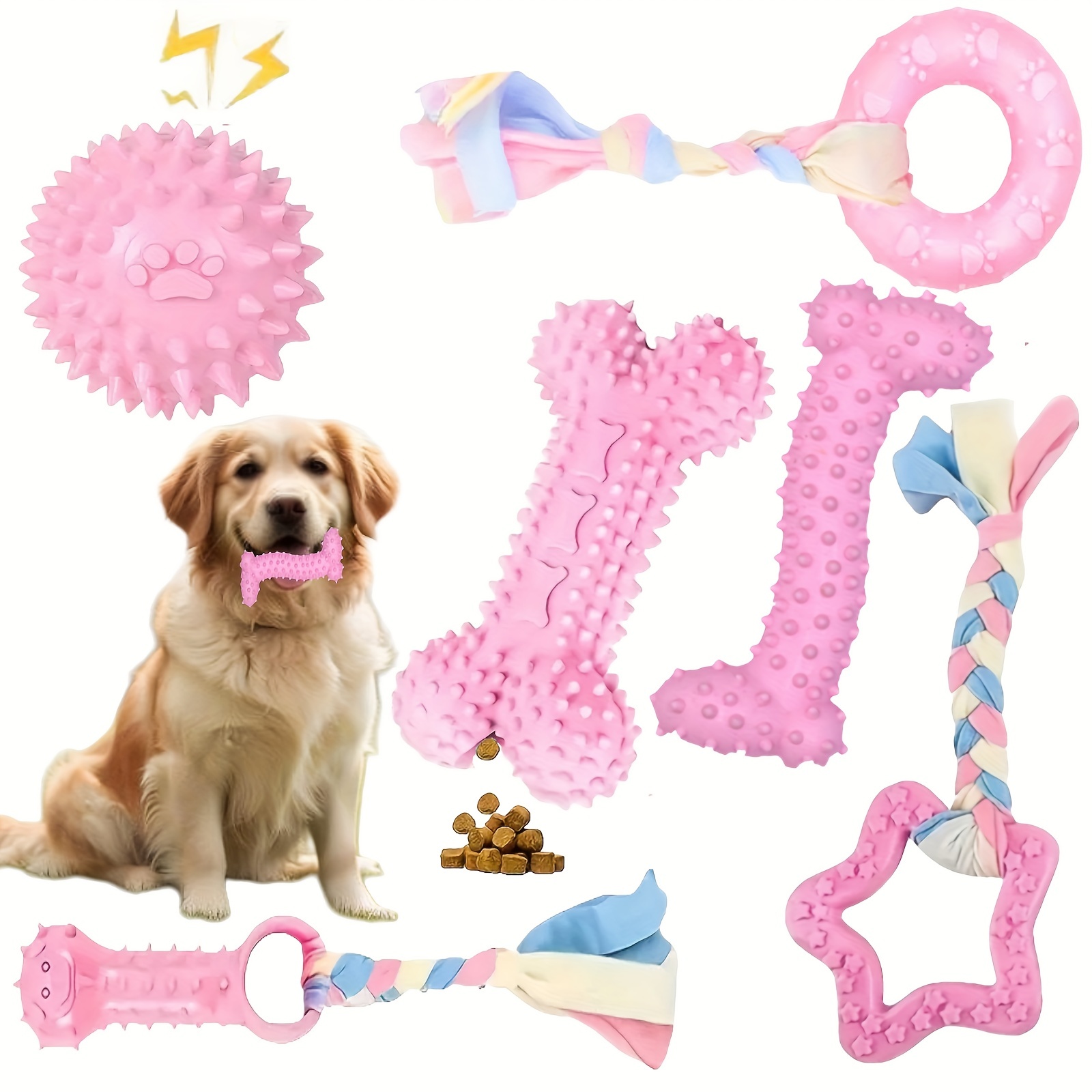 TEMU 6pcs Puppy Chew Toy Dog Toys, Teething Toys For Puppies, Small Dog Toys Pet Interactive Toys, Cleaning Teeth For Puppies Pink