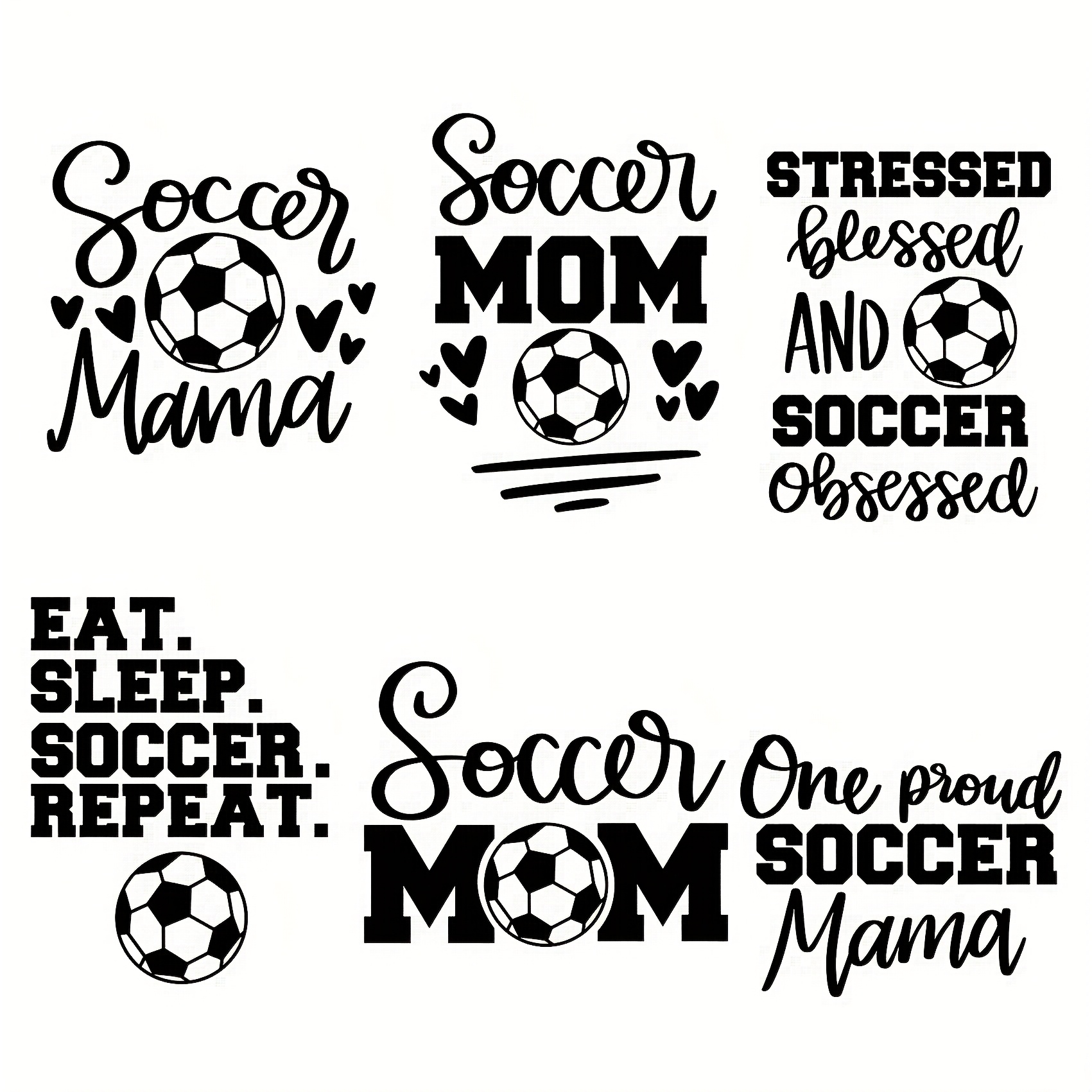 

6pcs Soccer Mom Vinyl Iron-on Heat Transfer Designs, Diy Decals For Clothing, T-shirts, Bags & Fabric Crafts