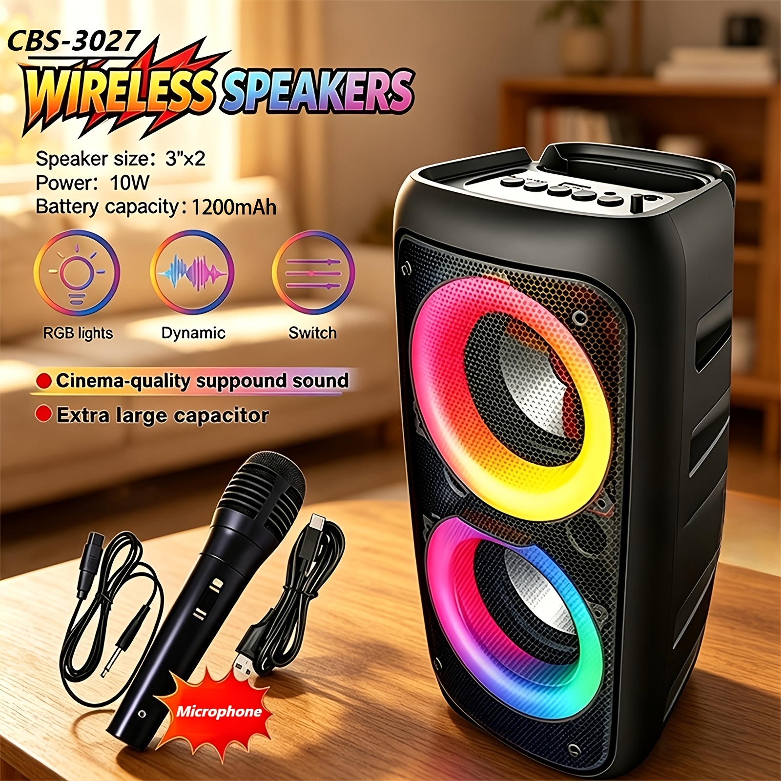 Image of New Double 4-inch Speaker Wireless Audio Portable , Suitable For Parties, Outdoor Camping, Home Theater, Christmas Gifts, Holiday Gifts