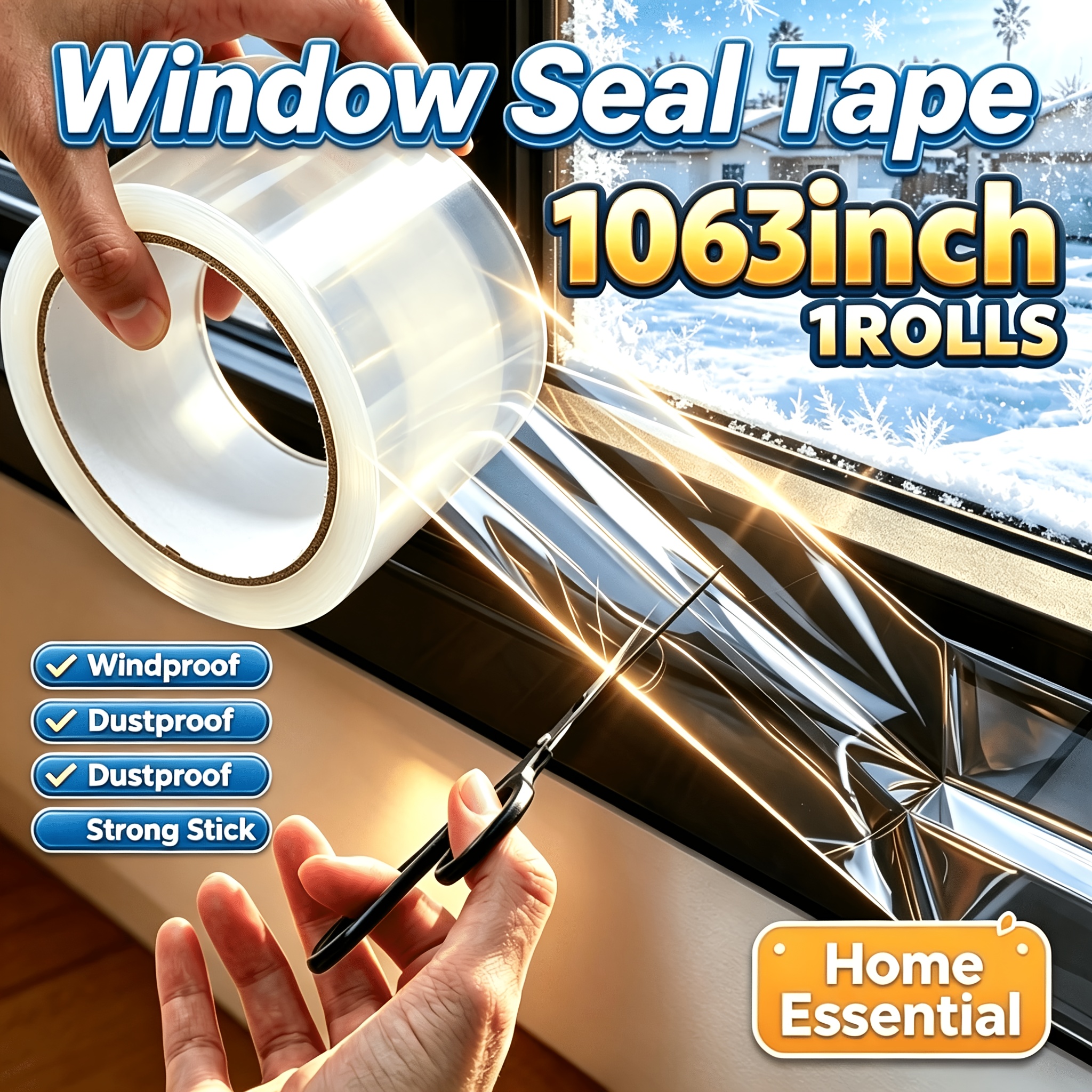 TEMU 1063 Inches Winter Leak-proof Sealing Tapes, 1.97 Inches Wide, Strong Adhesive Window Insulation Film - Windproof, Waterproof, Sealing Strip,