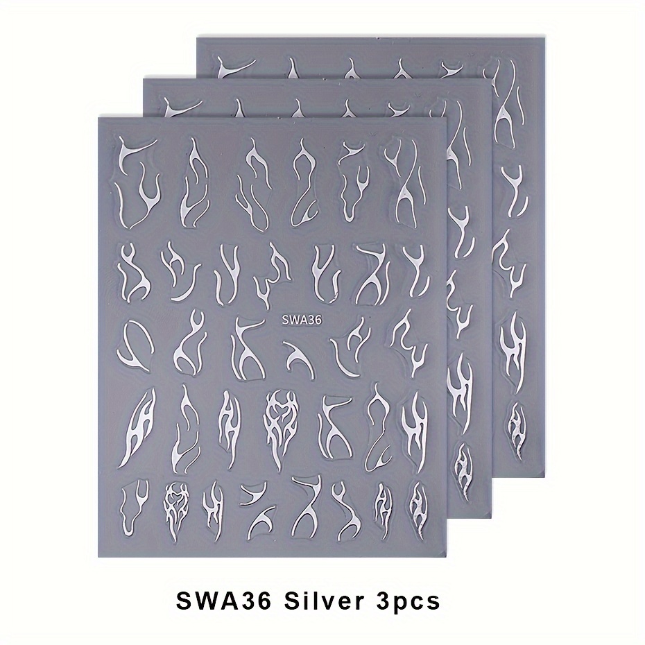 3pcs Nail Stickers 3d Silvery Black Glitter Thorns Vine Curve Stripe Lines Tape Swirl Y2k Nail Sliders Diy Manicure Adhesive Gel Nail Art Decals